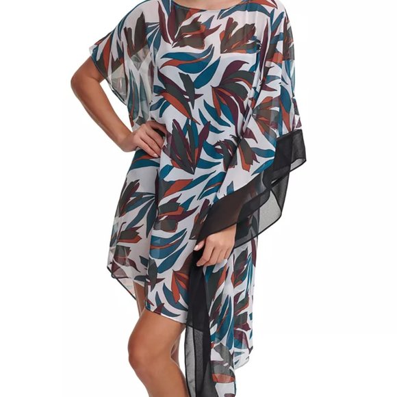DKNY Printed Asymmetrical Kaftan Cover-Up Dress